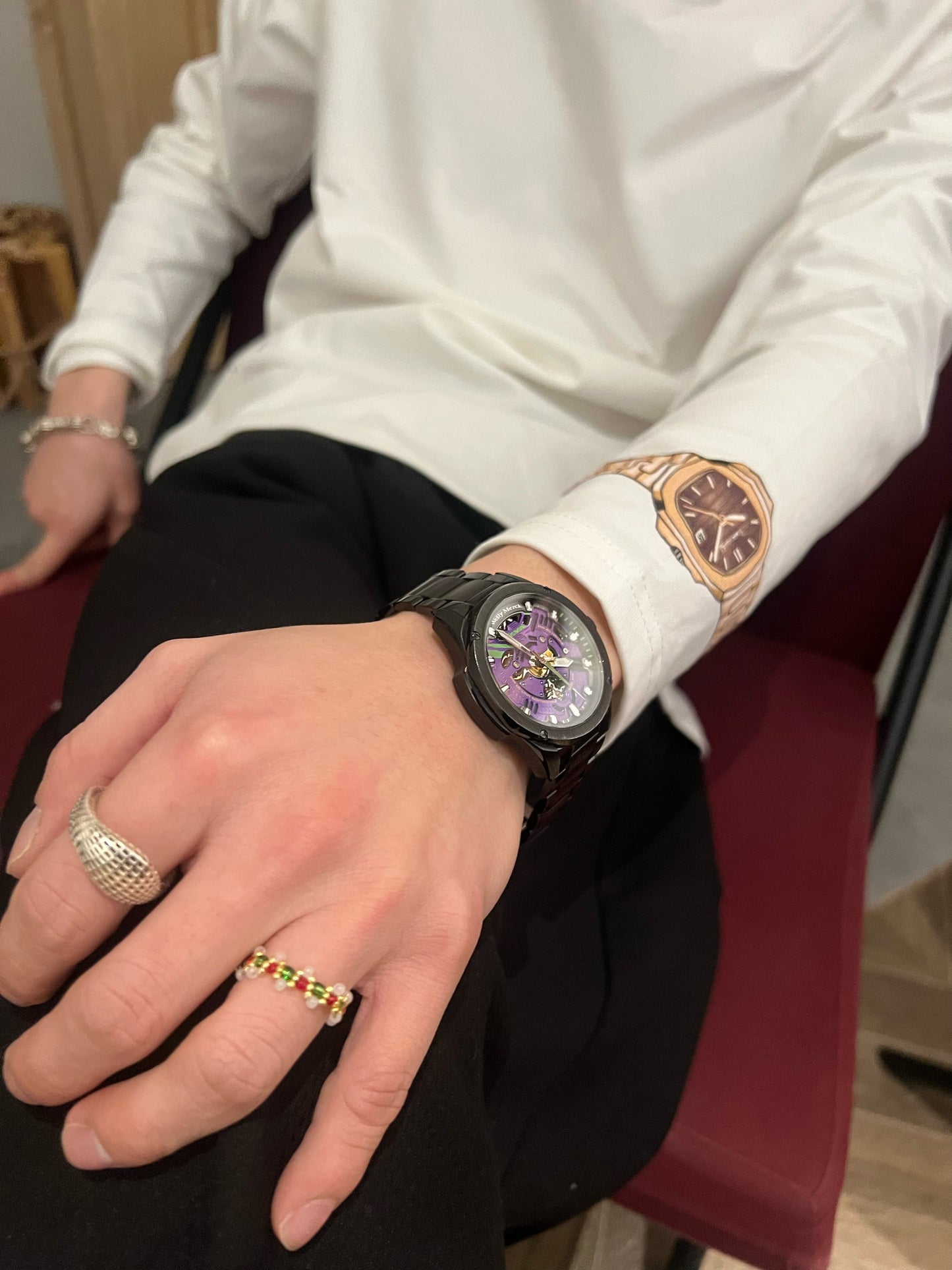 Timecolorful Parody Patek Philippe Nautilus 5711 Watch Creative Peripheral Art Long Sleeve T-shirt